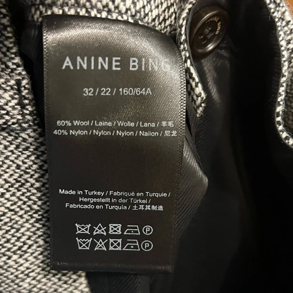 Anine Bing Pants Carrie Wool‎ Wideleg Trousers Black White Sz Xs 2